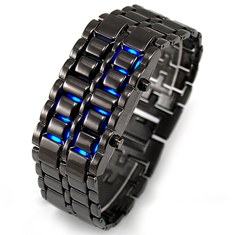 Mode lave fer samouraï métal montres Led hommes montres électroniques Led montres numériques sans visage Bracelet montre hommes montres ► Photo 1/6
