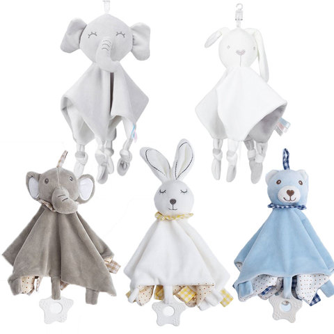 Mignon Animal en peluche bébé jouets 0 12 mois bébé couette serviette apaisante bébé hochet jouets confort dormir jouets en peluche pour bébés ► Photo 1/6