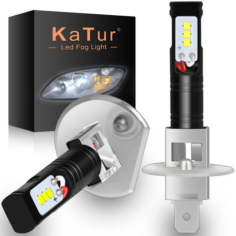 Katur – ampoules Led H1 pour voitures, CSP, puces LED, lampe antibrouillard, feux de circulation automobile Super lumineux, blanc, 6500K, DC12V, 2 pièces ► Photo 1/6