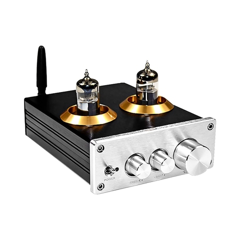 Préamplificateur stéréo de préampli à lampes HiFi 6J5 Bluetooth 4.2 avec réglage des basses aigus (argent) ► Photo 1/6