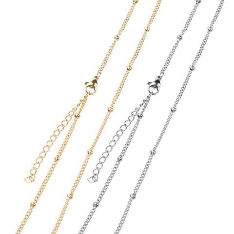 Collier chaîne de perles en acier inoxydable 316L pour femmes, 2.0mm par Satellite, 45 + 5mm de Long, chaîne à maillons réglables, bijoux pour femmes, 5 pièces/lot ► Photo 1/4