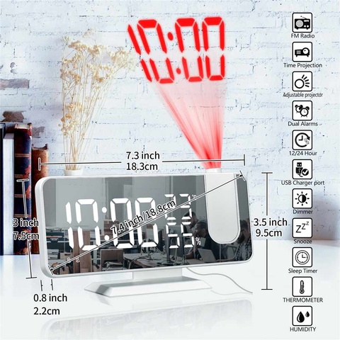 Mrosaa LED réveil numérique montre Table horloges de bureau électroniques USB réveil FM Radio projecteur Snooze fonction reveil enfant horloge numérique radio reveil reveille matin numerique reveil projecteur plafond ► Photo 1/6