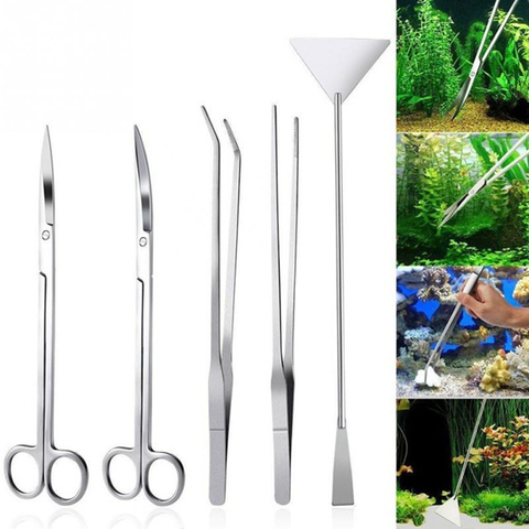 Aquarium outils ensemble plantes pince à épiler et ciseaux herbe inox outils de nettoyage plantes Aquarium accessoires 3 5 pièces/ensemble ► Photo 1/6