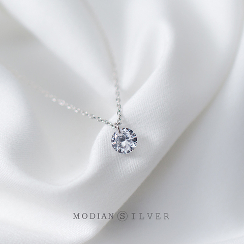 Modian 2022 nouvelle mode minuscule 100% 925 en argent Sterling rond clair Zircon chaîne colliers pendentif pour les femmes de mariage bijoux cadeau ► Photo 1/5