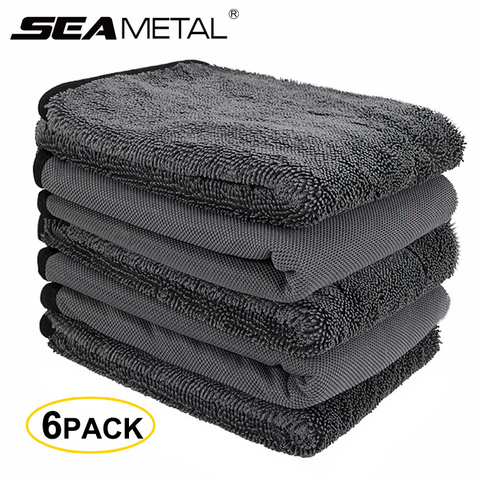 6 pièces serviettes en microfibre serviette de lavage de voiture microfibre 600GSM Auto chiffon Extra doux soins de voiture nettoyage séchage chiffon de qualité professionnelle ► Photo 1/6