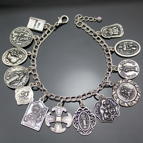 Médailles religieuses catholiques plaqué or argent, Vintage, Saints, pour Bracelet, chaîne croisée, bijoux, nouveau ► Photo 1/6