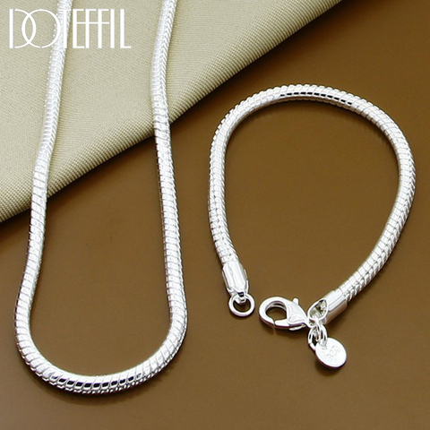 DOTEFFIL 925 en argent Sterling solide serpent chaîne Bracelet collier pour femmes hommes marque ensembles mode bijoux de charme ► Photo 1/6