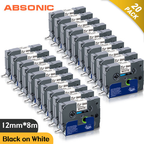 Absonic 20PK TZe-231 TZe-231 12mm étiquettes bandes noir sur blanc Compatible pour Brother Ptouch PT200 1000 D210 H110 E110 étiqueteuse ► Photo 1/6