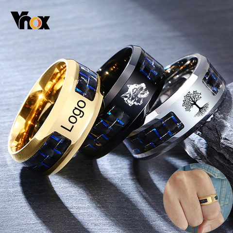 Vnox personnaliser Logo 8mm hommes anneau en Fiber de carbone alliance personnalisé Simple icône Image cadeau significatif à mari papa ► Photo 1/6