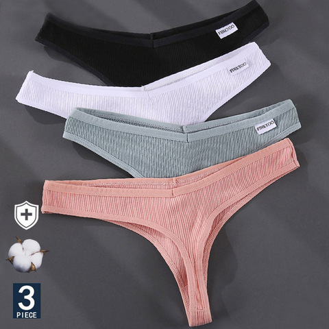 Culotte string en coton pour femmes, sous-vêtements Sexy, couleur unie, Lingerie Design pièces/ensemble, 3 M-XL ► Photo 1/6