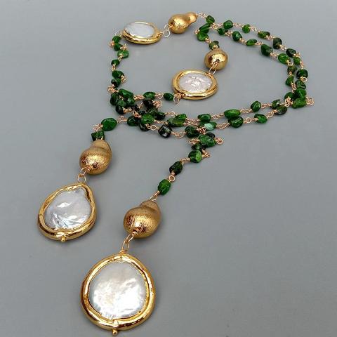 Y.YING – collier Long en perles de monnaie blanches, 41 pouces, vert naturel, Diopside culture, chaîne de chandail ► Photo 1/6