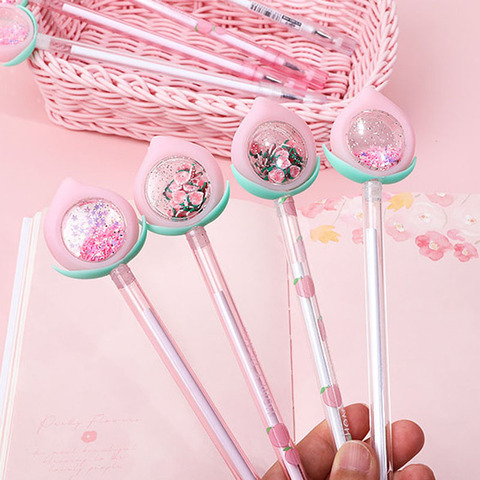 Mignon pêche Gel stylo Kawaii paillettes moustique effet répulsif cadeaux pour filles étudiant papeterie écriture stylo bureau noir encre stylo ► Photo 1/6