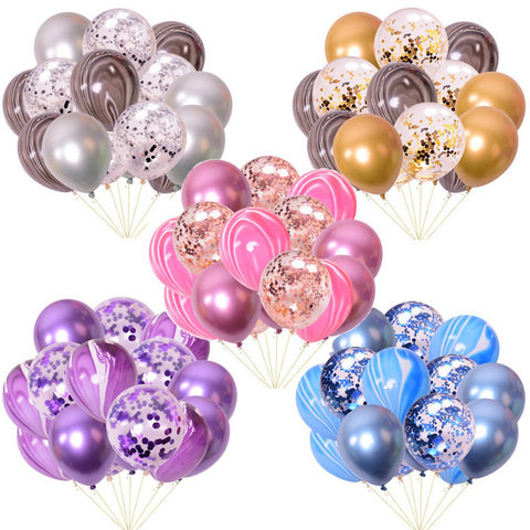 15 pièces confettis ballon avec Agate ballons métal Latex ballon fête d'anniversaire décoration de mariage Graduation fête décor ► Photo 1/6