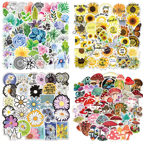 Autocollants plante fleur champignon, 100 pièces, pour carnet de notes, papeterie, matériel de Scrapbooking, adhésif artisanal, mauvaises herbes ► Photo 1/6
