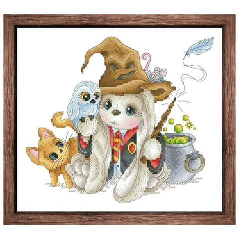 Kits de points de croix de lapin magique, motif de lapin de dessin animé 18ct 14ct 11ct, tissu blanc, fil de coton, kit de broderie pour débutants ► Photo 1/6