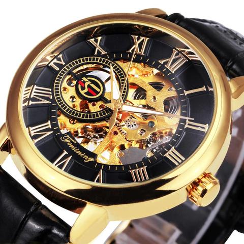 FORSINING-Montre mécanique pour hommes, Logo 3D, noir ou or, squelette, marque de luxe, style gagnant, 2022 ► Photo 1/6