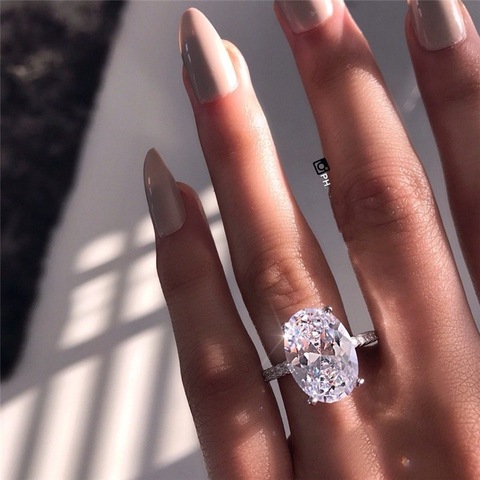 Bague de mariée en pierre de zircone cubique ovale, couleur argent, pour femme, anneau classique pour mariage, fête de fiançailles, meilleur cadeau pour femme ► Photo 1/4