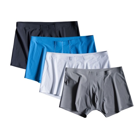 4 pièces/lot sans couture hommes boxeurs de luxe en soie boxeurs sous-vêtements Spandex 3D entrejambe Boxer en Nylon sous-vêtements Shorts ► Photo 1/6