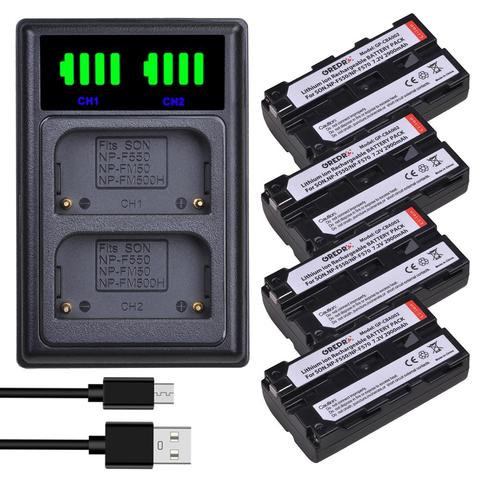 4 Pièces NP-F550 NP-F570 NP F550 F570 Caméra Batterie + LED Double Chargeur avec port type-c pour Sony NP-F330 NP-F530 NP-F570 NP-F730 ► Photo 1/6