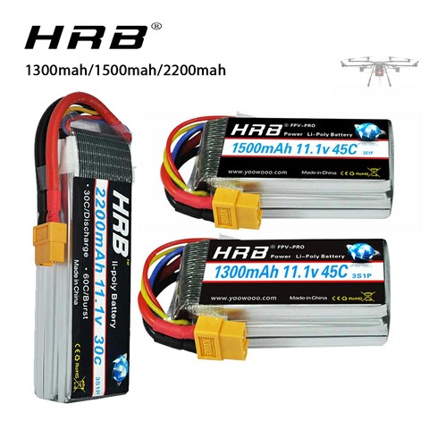 HRB – batterie Lipo 3S 30C 100C, 11.1V, 1300mah, 1500mah, 14.8V, 2200mah, avec connecteur Deans XT60, pour voiture radiocommandée, drone fpv, avion ► Photo 1/6