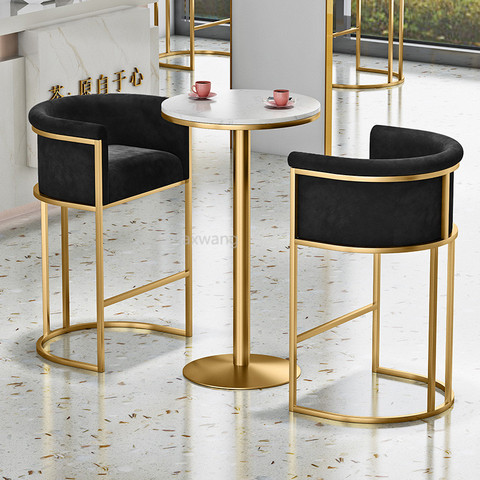 Luxe rose gris doux velours fonte doré métal fauteuil salon chaise chaise de Bar commode café loisirs Bar tabouret ► Photo 1/6