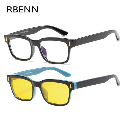 RBENN-lunettes d'ordinateur Anti rayons bleus, pour hommes et femmes, verres de jeu, blocage de lumière bleue, Anti-fatigue, avec lentille jaune ► Photo 1/6