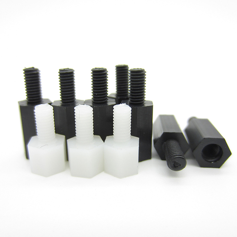 Vis d'espacement en plastique noir/blanc, filetage M2/M2.5/M3/M4 * L + 6mm, pour carte mère PCB, pilier d'espacement fixe en Nylon, 50 pièces ► Photo 1/2