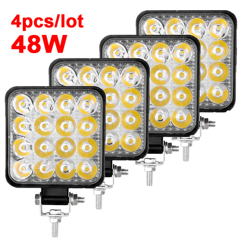 Barre lumineuse de travail pour voiture, 48W, lampe antibrouillard, projecteur pour tracteur, camion, ATV, 4 i, 12V, 4x4, 4 pièces ► Photo 1/6