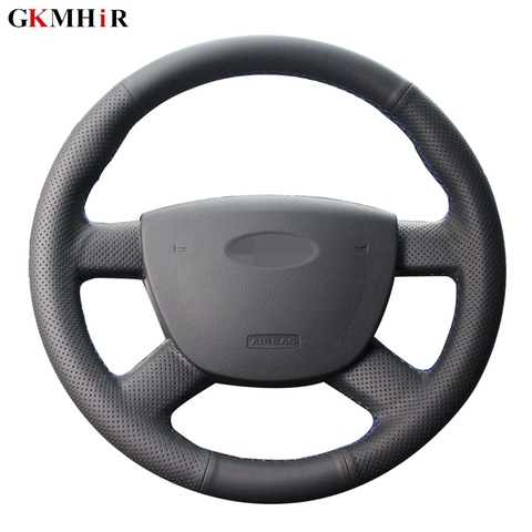 Housse de volant de voiture en cuir artificiia | Cuir cousu à la main, noir, pour Ford Kuga 2008-2011 Focus 2 2005-2011 lignes 2007-2010 Transit ► Photo 1/6