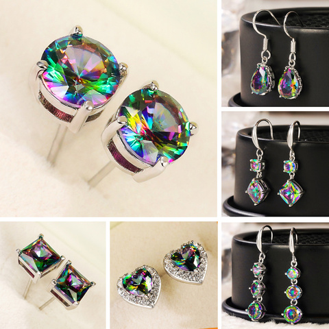 Huitan – boucles d'oreilles à quatre griffes pour femme, bijoux multicolores, simples, élégants, accessoires pour usage quotidien, bijoux polyvalents ► Photo 1/6