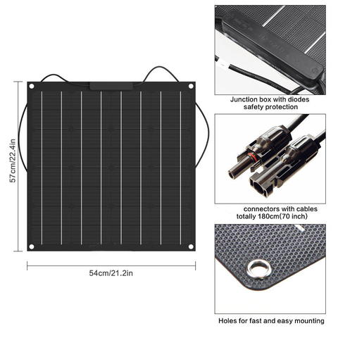 Panneau solaire monocristallin Flexible 50W ETFE 12V, kit de système bon marché pour marine, Camping, bateau, Camping-car, 1 pièce ► Photo 1/6