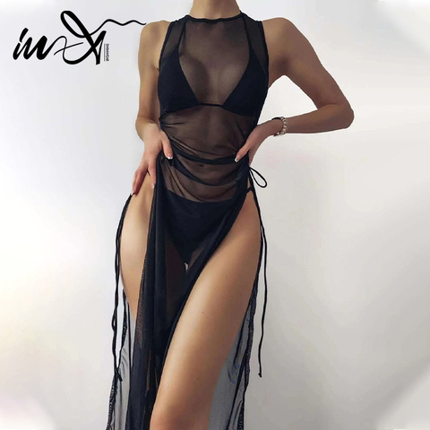 In-x – ensemble 3 pièces noir, col haut, cover-up pour les maillots de bain, jupes, bikini, col licou, triangle, pour les femmes, tendance 2022 ► Photo 1/6