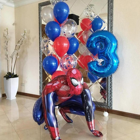 1 ensemble de ballons 3D en forme d'araignée, super héros, en Mylar, en aluminium, chiffres, fournitures de décoration de fête d'anniversaire, cadeaux pour enfants ► Photo 1/6