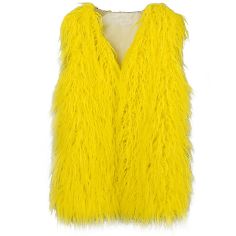 Gilet d'hiver long en fausse fourrure pour femme, blanc et jaune ► Photo 1/4