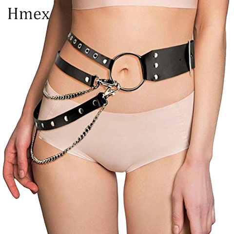 Mode Sexy gothique Punk cuir ceinture pour femmes grand métal joint torique ceinture métal cerceau réglable taille ceintures pour jean chaîne argent ► Photo 1/6