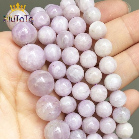 Perles en pierre naturelle Kunzite violette Spodumene, perles rondes en vrac pour la fabrication de bijoux, accessoires de Bracelet à faire soi-même, 7.5 pouces 8/10/12mm ► Photo 1/6