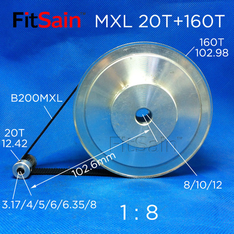 FitSain – MXL 20T + 160T 1:8 largeur 10mm, moteur pas à pas synchrone, poulie de réduction d'engrenage ► Photo 1/6