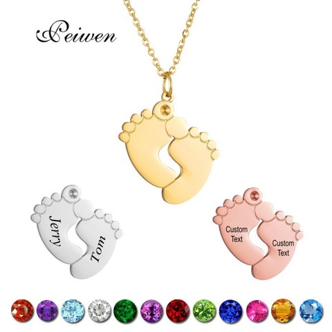 Collier personnalisé avec nom et Date, en acier inoxydable, breloque pour le pied de bébé, pendentif plaque nominative, ras du cou en or, cadeaux d'anniversaire ► Photo 1/6