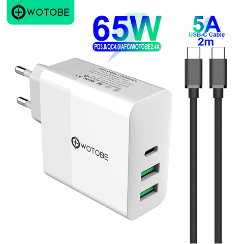 65W TYPE-C USB-C adaptateur secteur, 1Port PD60W QC3.0 chargeur pour USB-C ordinateurs portables MacBook Pro/Air iPad Pro,2 ports USB pour S8/S10 iPhone ► Photo 1/6