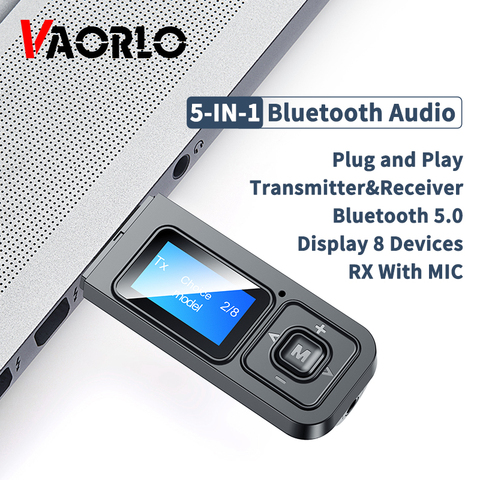 Transmetteur récepteur Audio Bluetooth 5.0 5 en 1, Mini adaptateur sans fil 3.5mm AUX RCA avec micro pour TV, avec écran LCD ► Photo 1/6