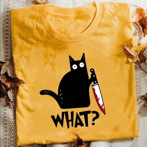 T-shirt unisexe, de haute qualité, en coton, humoristique, avec chat meurtrier avec couteau, cadeau d'halloween, cadeau d'halloween ► Photo 1/6