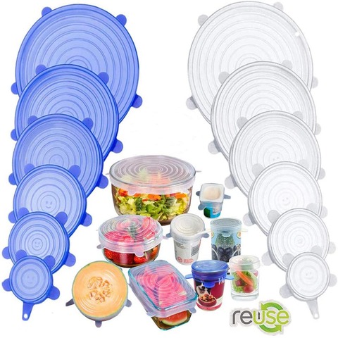 Couverture en Silicone couvercles extensibles couvercles d'emballage alimentaire hermétiques réutilisables gardant frais joint bol couverture enveloppante extensible ustensiles de cuisine ► Photo 1/6