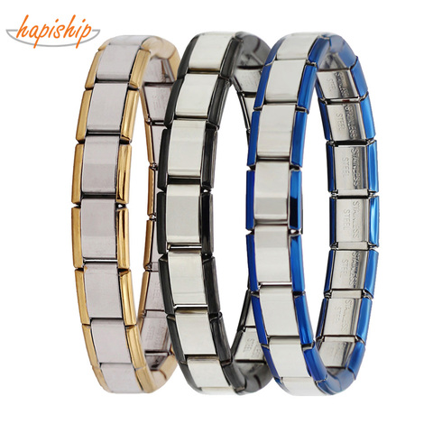 Happish – Bracelet élastique en acier inoxydable pour femmes et hommes, 9mm de largeur, 18 maillons, or/bleu/noir, cadeau B01 ► Photo 1/5