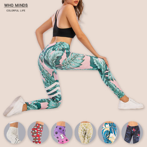 Feuilles tropicales Sexy taille haute Legging Anti Cellulite mince élasticité pousser jusqu'à Fitness Leggings de gymnastique femmes pantalons Leggings empilés ► Photo 1/6