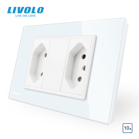 Livolo 2 bandes Standard brésilienne/italienne 3 broches, 10A prise, panneau en verre sans prise, C9C2CBR1-11/12 ► Photo 1/3