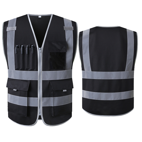 SFvest sécurité gilet réfléchissant construction bâtiment gilet sécurité vêtements travail gilet multi poche noir gilet ► Photo 1/5