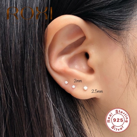 ROXI-boucles d'oreilles rondes opale pour femmes, 3 pièces, Brincos simples, de Cartilage, en argent Sterling 925, 5/3mm, pour fêtes de mariage ► Photo 1/5