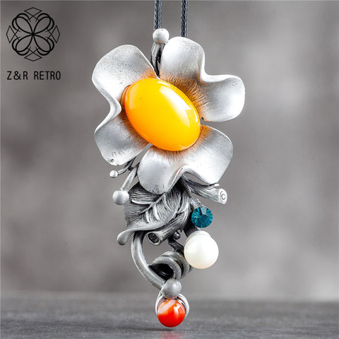 Sautoir pour femmes Vintage bijoux jaune perles fleur pendentifs Suspension corde chaînes ras du cou bijoux en gros 2022 nouveau ► Photo 1/6