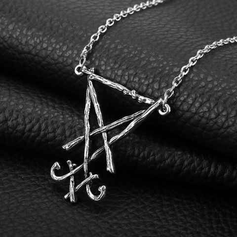 Collier à pendentif côté démon de Lucifer pour homme, bijoux gothique, païen, satanique, symbole Sigil de Choronzon ► Photo 1/6