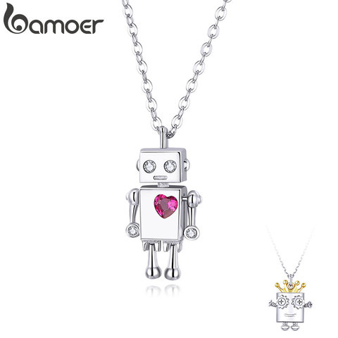 Bamoer saint valentin série 925 argent Sterling Robot amant Couple pendentif collier Corwn et coeur bijoux 2022 nouveau SCN387 ► Photo 1/6